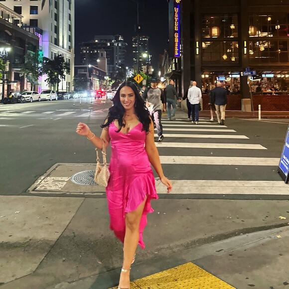 Revolve Bardot Ember Midi Dress Hot Pink High Low Asymmetrical V-Neck Large Sexy - Picture 14 of 14